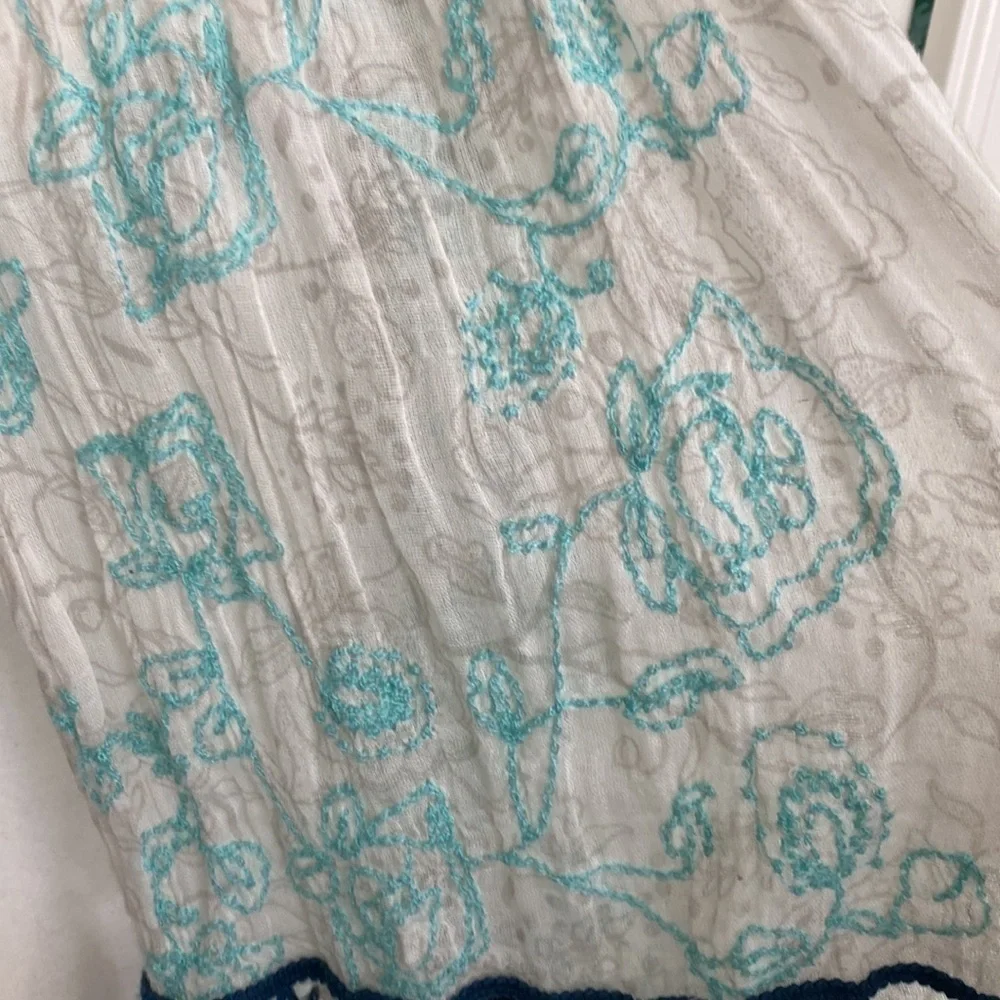 American Eagle Teal Floral Embroidered Tassel Scarf